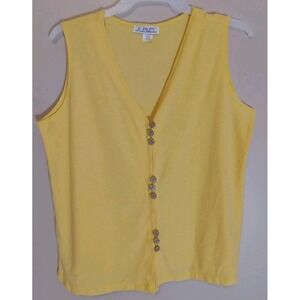 JL Plum Women Yellow Sleeveless Wood Textured Button Vest Size L‎